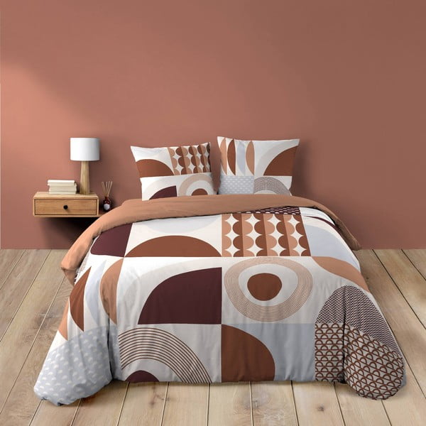 Set copripiumino e federa color terracotta in cotone per letto matrimoniale ed esteso 240x220 cm Gemma – douceur d'intérieur-image-4