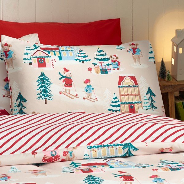 Set copripiumino e federa per letto singolo 135x200 cm Christmas Mouse Town – Catherine Lansfield-image-3