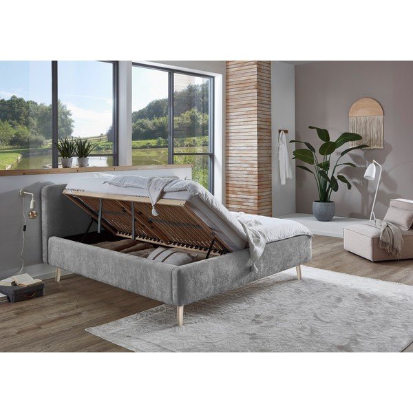 Letto matrimoniale imbottito grigio con rete inclusa 160x200 cm Mattis – Meise Möbel-image-1