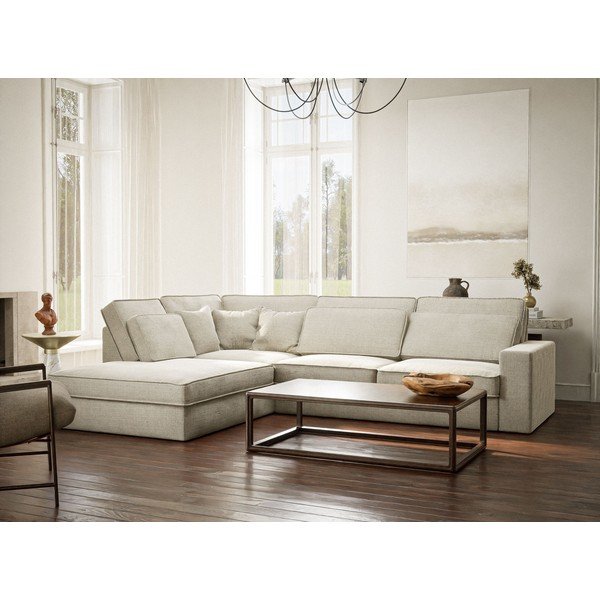 Divano angolare greige (con penisola a sinistra/a L) con rivestimento in ciniglia Kirou – Maison de Rêve-image-1