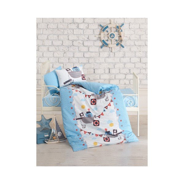 Set di biancheria da letto per bambini in cotone con lenzuolo Pirati, 100 x 150 cm - Mijolnir