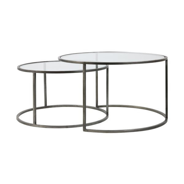 Tavolini rotondi in vetro grigio in set di 2 pezzi ø 75 cm Duarte - Light & Living