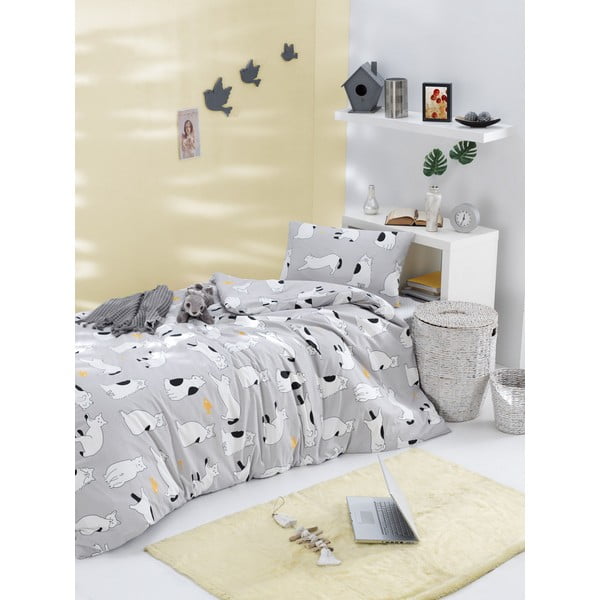 Biancheria da letto singola in cotone Ranforce Grigio, 140 x 200 cm Liana - Mijolnir-image-1