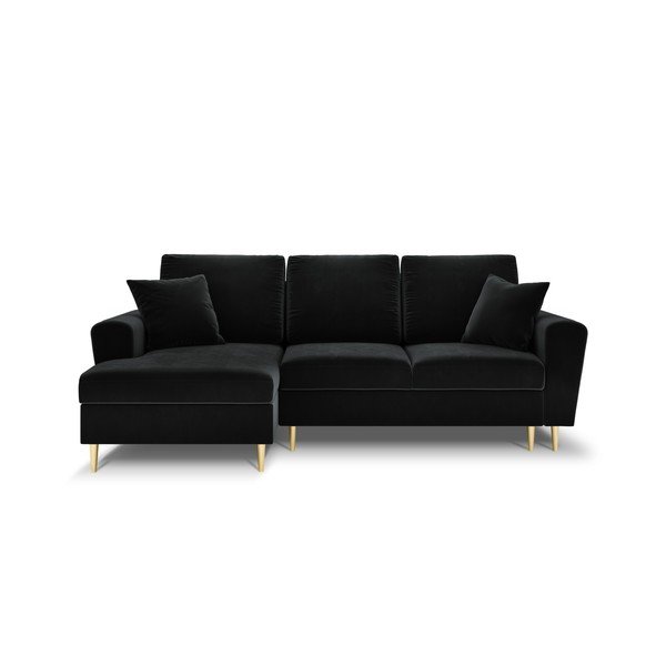 Divano angolare nero allungabile e con contenitore (con penisola a sinistra/con chaise lounge) con rivestimento in velluto Kyoto – Cosmopolitan Design
