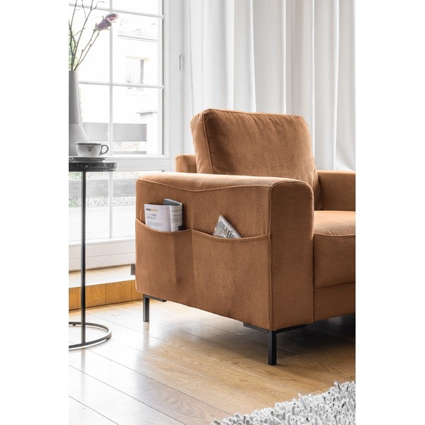 Poltrona in velluto a coste arancio-marrone Lofty Lilly - Miuform-image-3