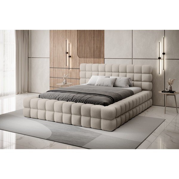 Letto matrimoniale imbottito beige con contenitore e rete inclusi 180x200 cm Dizzle – ELTAP-image-1