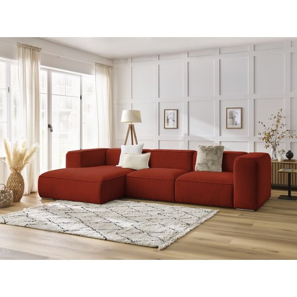 Divano angolare color mattone (con penisola a sinistra) con rivestimento in bouclé Zephyr – Bobochic Paris-image-1