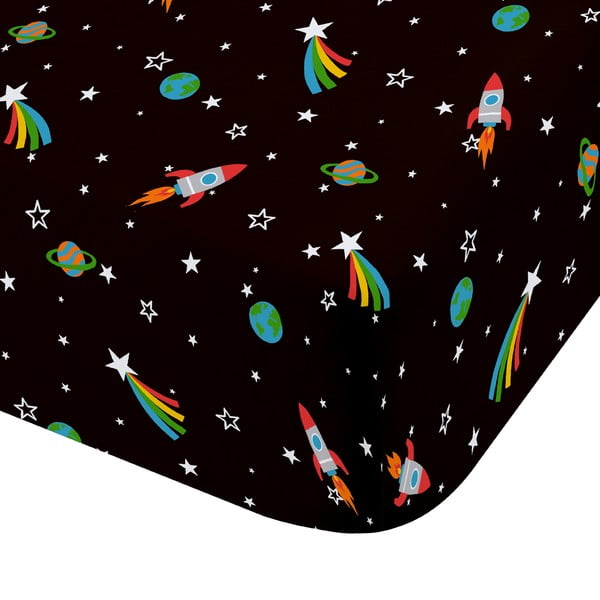Lenzuolo con angoli per bambini nero per letto singolo 90x190 cm Rainbow Rockets – Catherine Lansfield