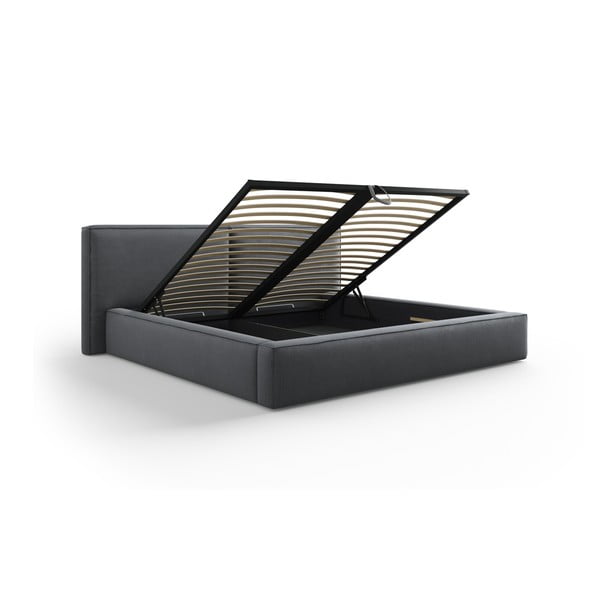 Letto matrimoniale imbottito grigio scuro con contenitore e rete inclusi 180x200 cm Arendal - Cosmopolitan Design-image-3