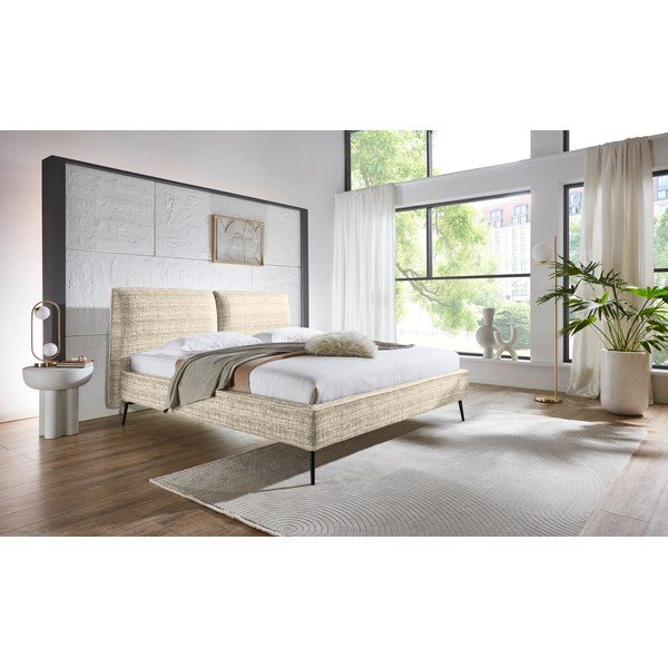 Letto matrimoniale imbottito beige rete non inclusa 180x200 cm Infinity – Meise Möbel-image-1