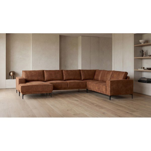 Divano angolare in similpelle marrone cognac (angolo sinistro/"U") Copenhagen - Scandic-image-1