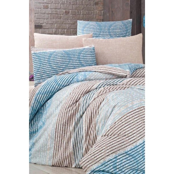 Biancheria da letto singola estesa blu-marrone con lenzuolo Antique - Mila Home