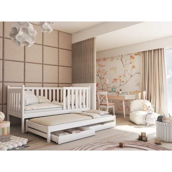 Letto per bambini in legno di pino bianco con letto estraibile e contenitore 90x190 cm Kaja V5 - Lano Meble-image-1