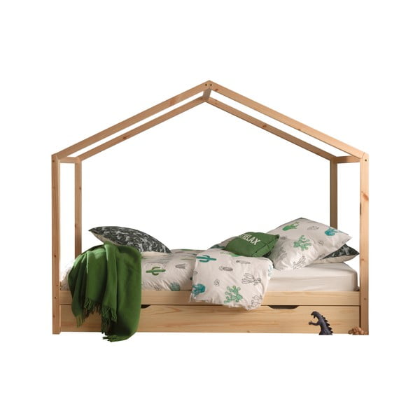 Letto per bambini in legno di pino con letto estraibile e contenitore in colore naturale 90x200 cm DALLAS - Vipack