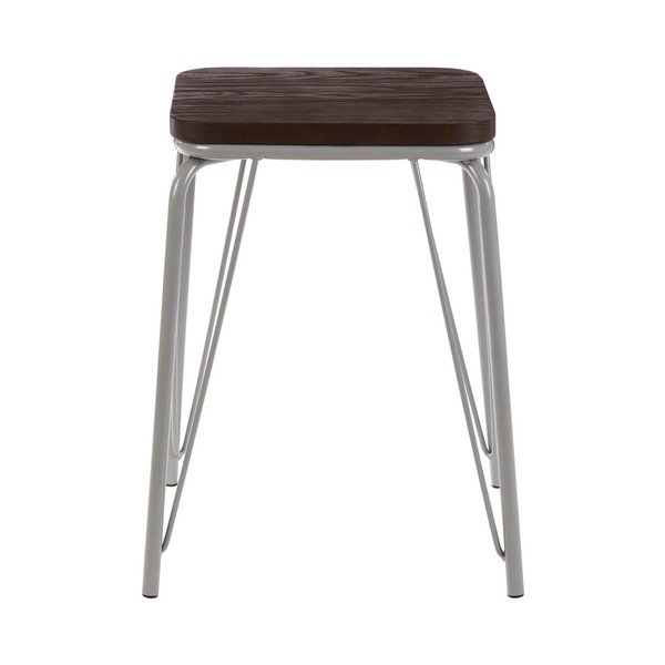 Sgabello grigio/colore naturale scuro in olmo massiccio District – Premier Housewares-image-2