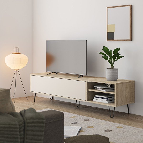 Tavolo TV crema in rovere 165x44 cm Aero - TemaHome-image-4
