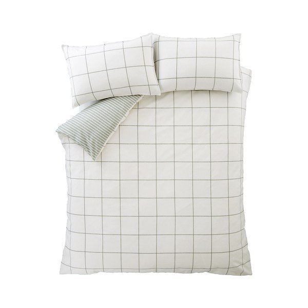 Set copripiumino e federa verde/color crema in flanella per letto singolo 135x200 cm Brushed Regal Check – Bianca