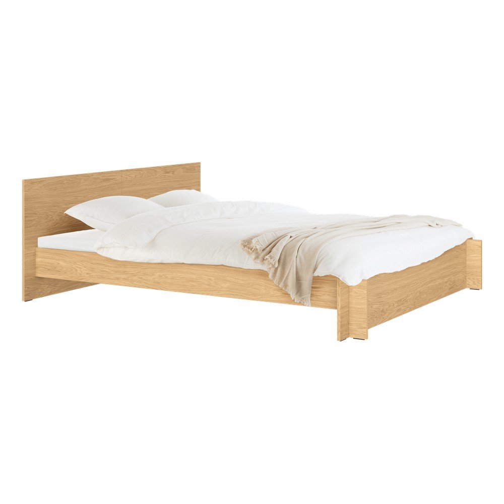 Letto matrimoniale di colore naturale con effetto rovere in truciolato/in compensato con rete inclusa 160x200 cm Valt – noo.ma | Letti matrimoniali