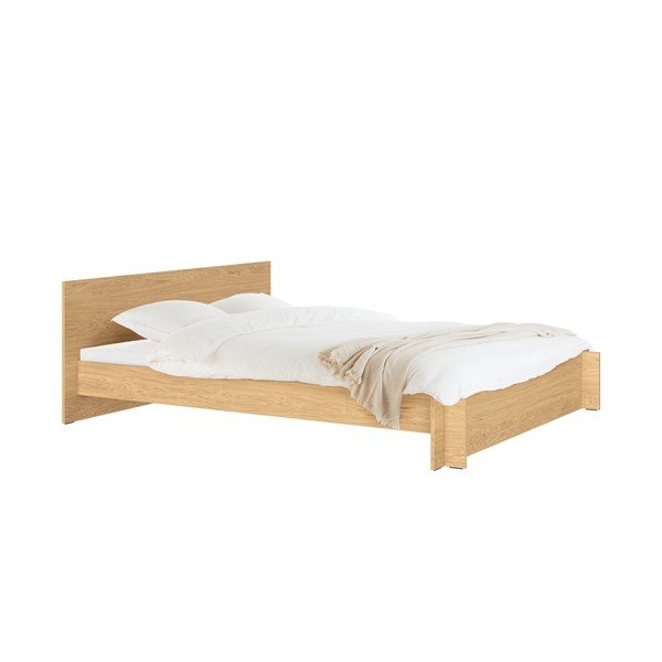 Letto matrimoniale di colore naturale con effetto rovere in truciolato/in compensato con rete inclusa 180x200 cm Valt – noo.ma