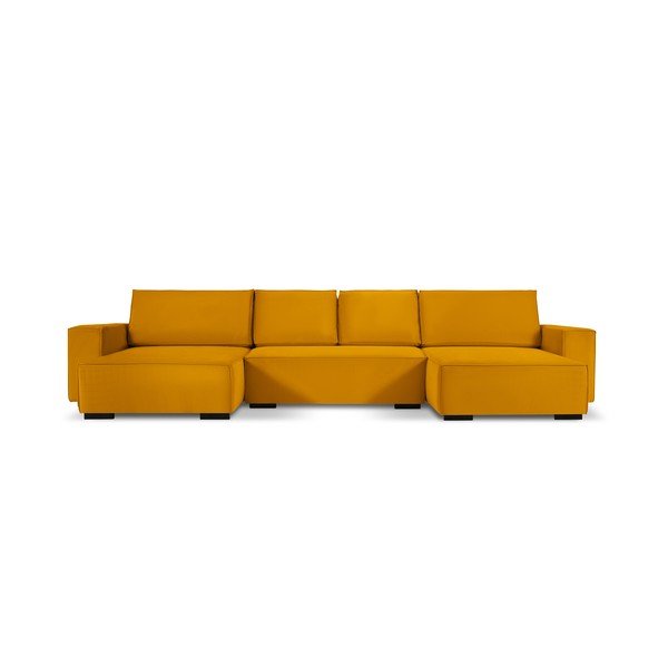 Divano letto a U in velluto a coste giallo Azalea - Mazzini Sofas