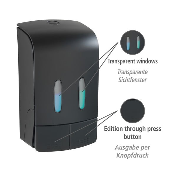 Dispenser di sapone in plastica nero da parete 0,96 l Tartas - Wenko-image-3