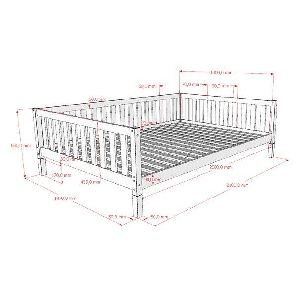 Letto da bambini di colore naturale in pino massiccio con rete inclusa 140x200 cm Dallas – Vipack-image-4