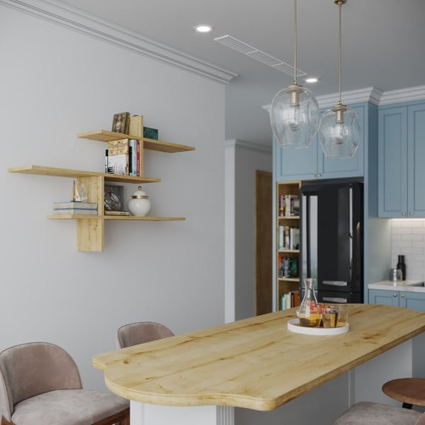 Scaffale a castello in rovere decorato in colore naturale 123 cm Leo - Kalune Design-image-1