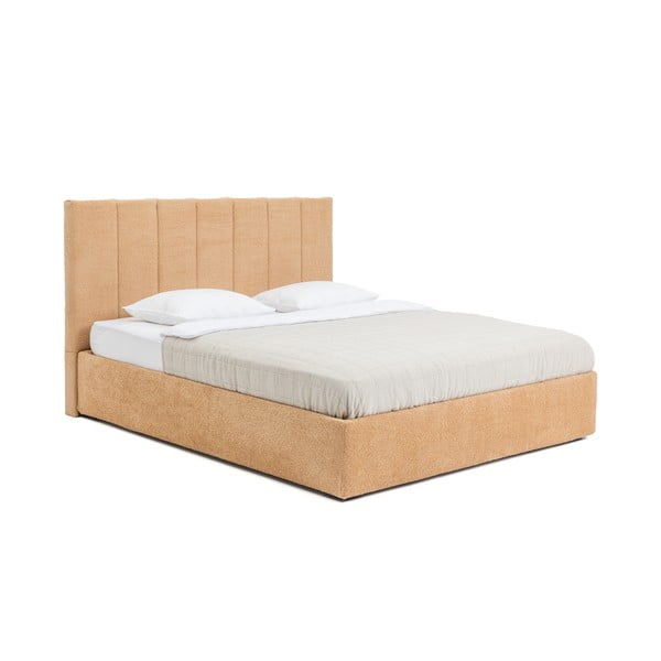 Letto matrimoniale imbottito color senape con contenitore, materasso e rete inclusi 180x200 cm Thessa Bold Line – Bonami Selection