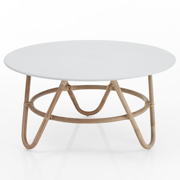 Tavolino rotondo in bianco e naturale ø 90 cm Jalaja - Tomasucci