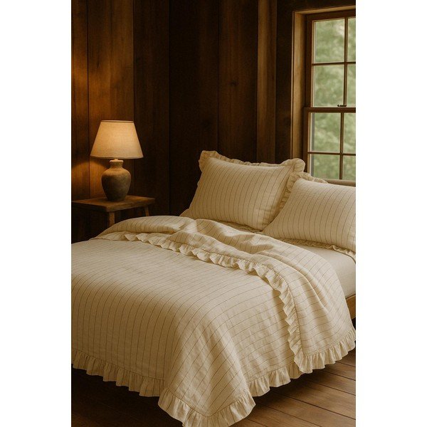 Set copripiumino e federa beige in cotone renforcé per letto singolo 140x200 cm Amalia Striped – Mila Home Luxury