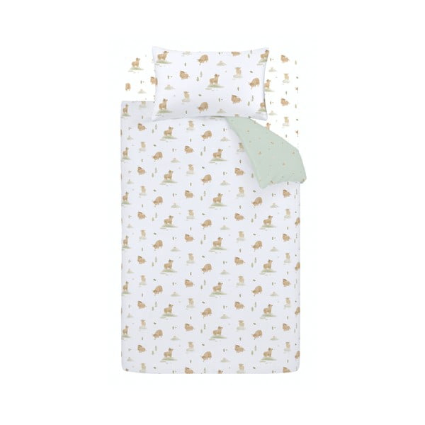 Set copripiumino e federa da bambini bianco e verde in cotone per letto singolo 135x200 cm Mini Moo Cow – Bianca