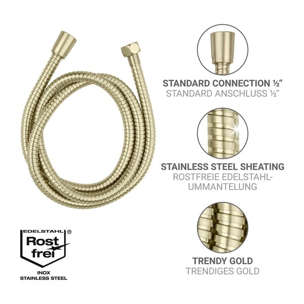 Tubo doccia oro opaco in acciaio inox 150 cm Brass – Wenko-image-2