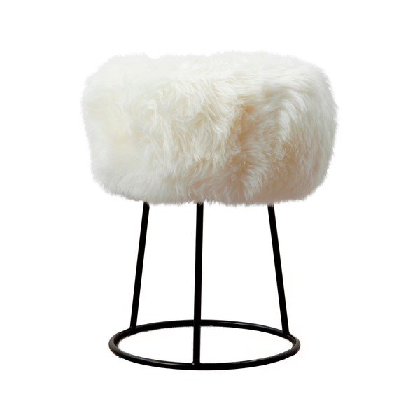 Sgabello con seduta in pelle di pecora bianca , ⌀ 36 cm - Native Natural