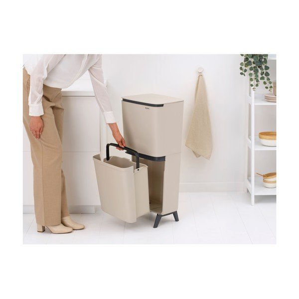 Cestino per la spazzatura grigio chiaro in plastica per raccolta differenziata 20+25 l SortUp Recycle Hi – Brabantia-image-2