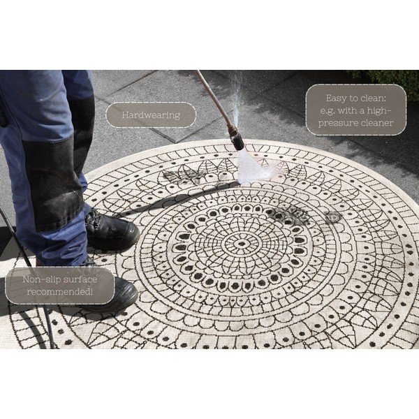Tappeto da esterno nero e crema , ⌀ 140 cm Porto - NORTHRUGS-image-4