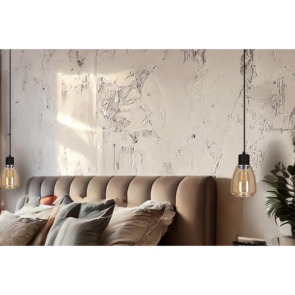 Lampadario nero con paralume in vetro ø 12 cm Moldo – Candellux Lighting-image-1