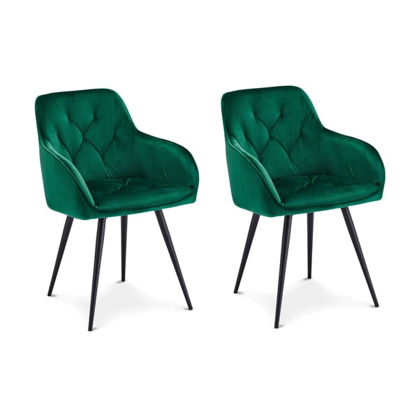 Sedie da pranzo in velluto verde in un set di 2 pezzi Nadja - Furnhouse-image-3