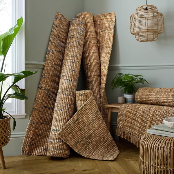 Tappeto blu/di colore naturale in iuta tessuto a mano 120x170 cm Jute Boucle Blue – Flair Rugs-image-2