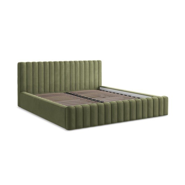 Letto matrimoniale imbottito verde con contenitore con rete inclusa 160x200 cm Lemi – Makamii-image-2