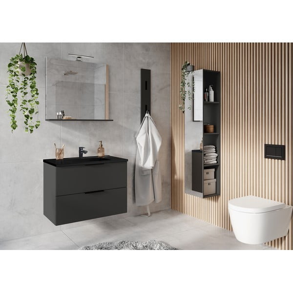 Mobile da parete nero-color antracite con lavabo 81x61 cm Crandon - Germania-image-1