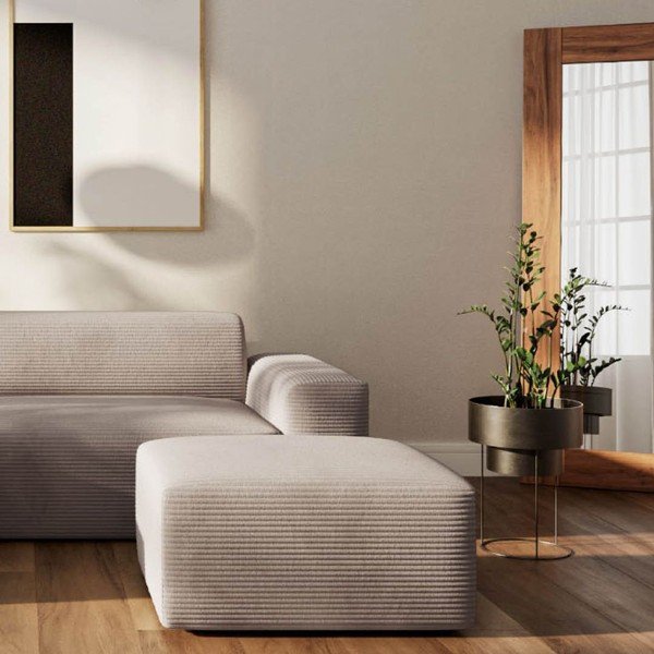 Divano angolare beige (con penisola a sinistra e chaise lounge) rivestito in velluto a coste Villet – Rodier-image-4