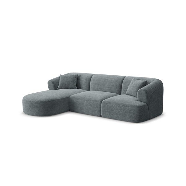 Divano angolare grigio scuro (con penisola a sinistra/con chaise lounge) con rivestimento in velluto a coste Campi – Cosmopolitan Design-image-1