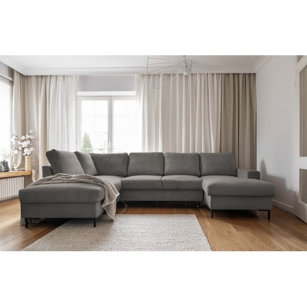 Divano letto in velluto a coste grigio (angolo sinistro) Lofty Lilly - Miuform-image-1