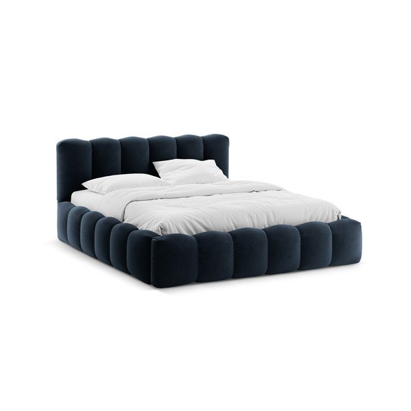 Letto matrimoniale imbottito blu scuro con contenitore con rete inclusa 200x200 cm Lupine – Micadoni 