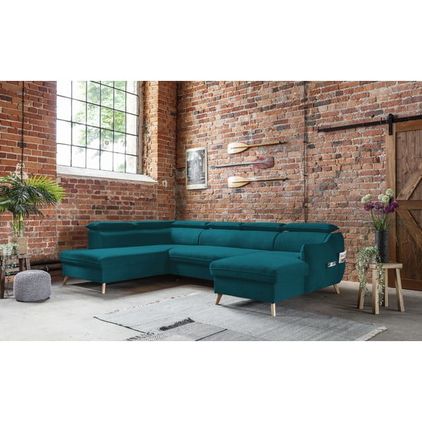 Divano letto angolare a U in velluto turchese (angolo sinistro) Sweet Harmony - Miuform-image-3