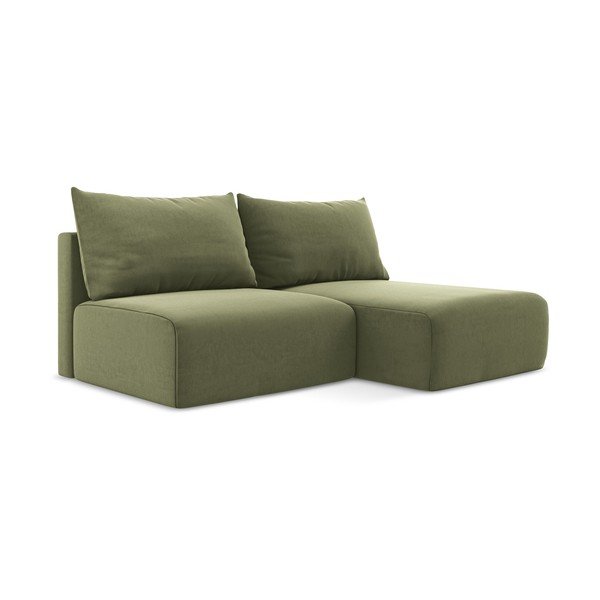 Divano angolare verde allungabile/con contenitore (con penisola a destra/con chaise lounge) con rivestimento in velluto Kalena – Makamii-image-2