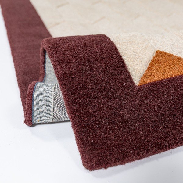 Passatoia burgundy/di colore naturale in lana tessuta a mano 60x230 cm Apex Border Wool – Flair Rugs-image-4