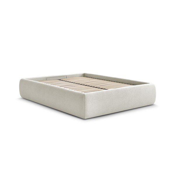 Letto matrimoniale imbottito beige con contenitore/senza testiera con rete inclusa 160x200 cm Inera – Bobochic Paris
