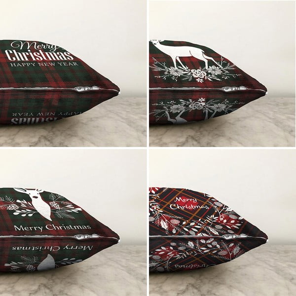 Set di 4 federe natalizie in ciniglia Tartan Merry Christmas, 55 x 55 cm - Minimalist Cushion Covers-image-1