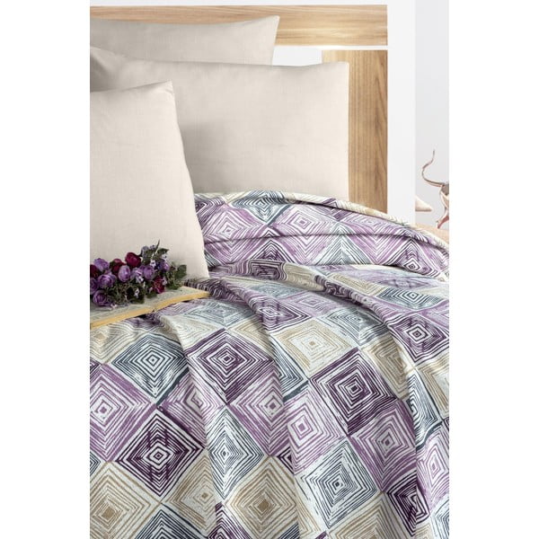Copriletto in cotone viola e crema 200x230 cm Pique - Mila Home-image-1